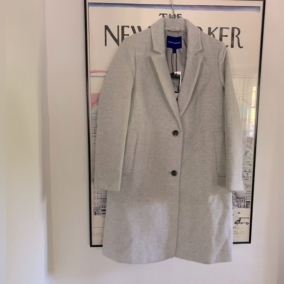 NWT French Connection light grey wool coat with fox fur collar size S - Picture 5 of 13